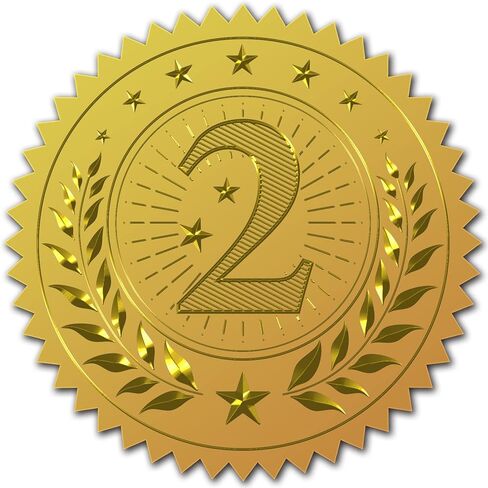 CRASPIRE 2 "Gold Foil Sticker Medal 2nd Place 100pcs شهادة الأختام الذهب المنقوش مقاسًا ملصقات ختم رقائق منقوشة للأظرف لجوائز Divitive Card Card Awards in Saudi Arabia