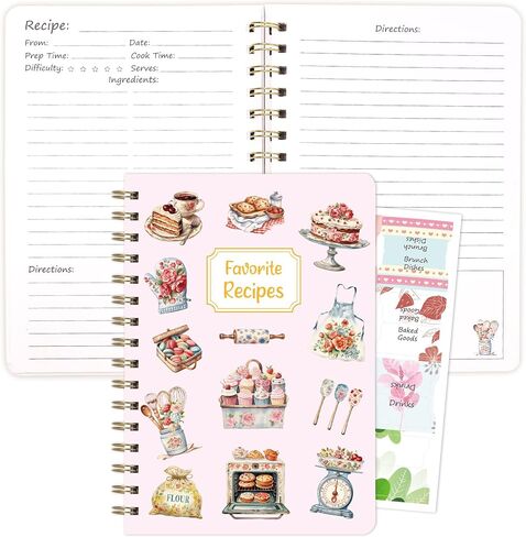 ceiba tree Blank Recipe Book to Write in Your Own Recipes 6 X 8.6 inch Hardcover 140 Pages Flower Baking Pink Cover with Tag Stickers Gift for Mom Wife Women in Saudi Arabia