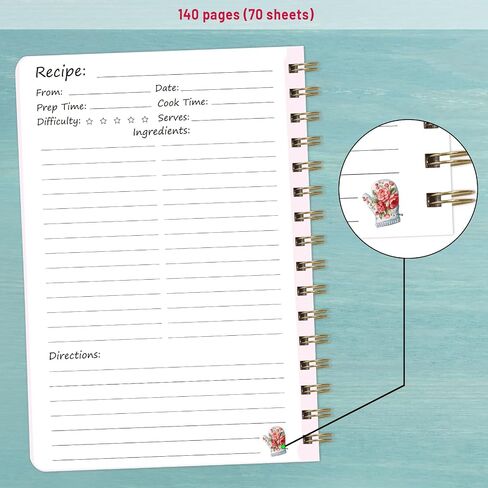 ceiba tree Blank Recipe Book to Write in Your Own Recipes 6 X 8.6 inch Hardcover 140 Pages Flower Baking Pink Cover with Tag Stickers Gift for Mom Wife Women in Saudi Arabia