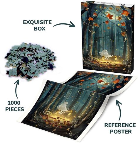 Halloween Horror Holiday Ghost Puzzle 1000 Piece for Adults, Fall Spooky Forest Jigsaw Puzzle, Moon Scenic Scary Puzzle in Saudi Arabia