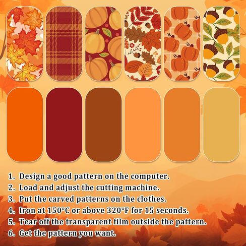 Whaline 12 Sheets Fall Heat Transfer Vinyl Thanksgiving Iron on Vinyl Autumn Orange Patterned HTV Adhesive Craft Vinyl for Clothing Fabric T-Shirt DIY, 9.6 x 11.8 Inch in Saudi Arabia