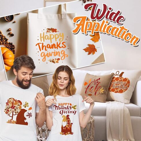 Whaline 12 Sheets Fall Heat Transfer Vinyl Thanksgiving Iron on Vinyl Autumn Orange Patterned HTV Adhesive Craft Vinyl for Clothing Fabric T-Shirt DIY, 9.6 x 11.8 Inch in Saudi Arabia