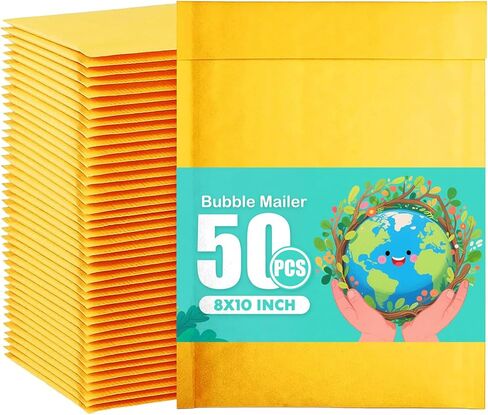 PowerKing Yellow Bubble Mailers 8x10 Inch Padded Envelopes 50 Pack, Self -Seal Waterproof Poly Bubble Shipping Bags for Mailing Jewelry, Makeup, Small Business in Saudi Arabia