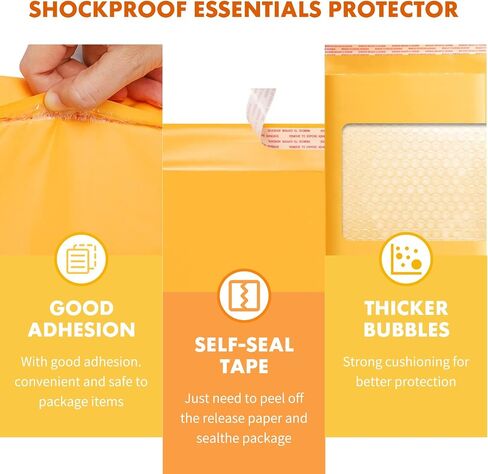 PowerKing Yellow Bubble Mailers 8x10 Inch Padded Envelopes 50 Pack, Self -Seal Waterproof Poly Bubble Shipping Bags for Mailing Jewelry, Makeup, Small Business in Saudi Arabia