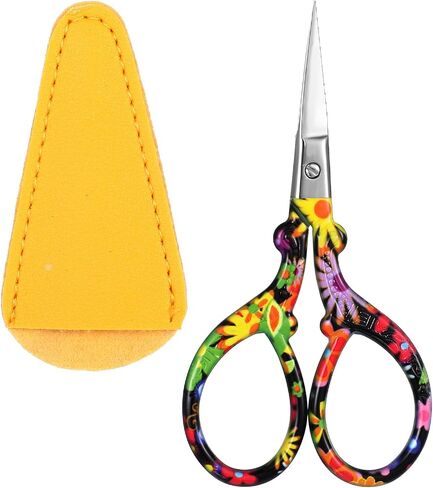2 PCS مقصات تطريز حادة مقص صياغة خمر من الفولاذ المقاوم للصدأ مقصات مقصات مع غطاء جلدي لخياطة خياطة الإبرة الكروشيه DIY قطع الخيط الحرفي ، زهرة سوداء in Saudi Arabia