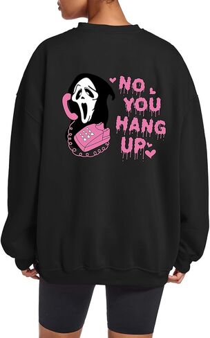 سويت شيرت Bobeutou No You Hang Up للنساء مضحك برسومات Ghostface بأكمام طويلة، قميص الهالوين، بلوفر كاجوال in Kuwait