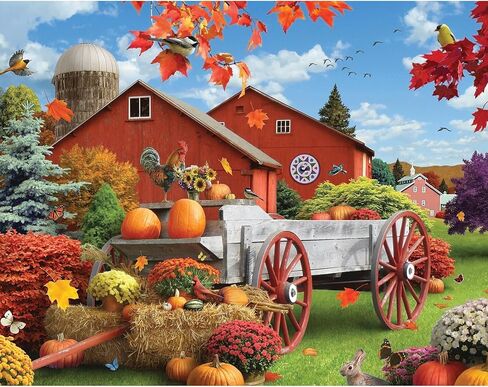 Bits and Pieces 100 Piece Puzzles for Adults 100 Extra Large Pieces 15" x 19" Jigsaw Puzzles, Fall Farm Barn, Random Die Cut, No 2 Pieces Alike, Harvest Harmony in Saudi Arabia