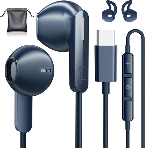 USB C Headphones, Type C Earbuds, for iPhone 15/15 Pro/ 15 Pro Max Headphones with Microphone Noise Isolation Stereo Wired Earphones for Samsung Galaxy S22 S23 Ultra Z Flip5 Z Fold5 Pixel 7a Android in Kuwait