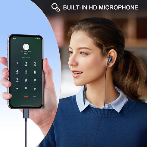 USB C Headphones, Type C Earbuds, for iPhone 15/15 Pro/ 15 Pro Max Headphones with Microphone Noise Isolation Stereo Wired Earphones for Samsung Galaxy S22 S23 Ultra Z Flip5 Z Fold5 Pixel 7a Android in Kuwait