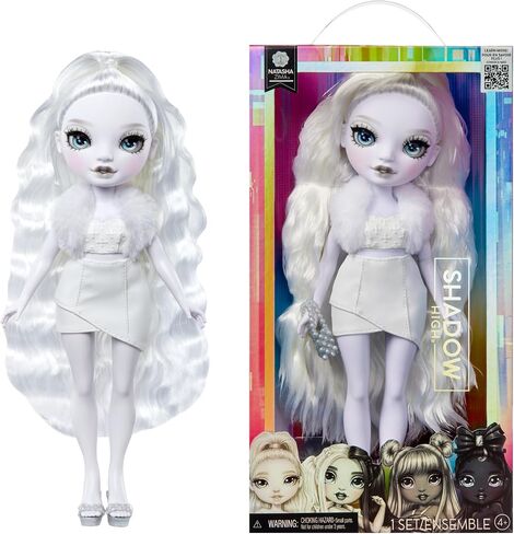 قوس قزح High Shadow High Natasha Zima Grayscale 11 "Dolling Doll مع شعر أبيض وزي أبيض ، حقيبة يد أنيقة ، هدية رائعة للأطفال من 4 إلى 10 سنوات in Saudi Arabia