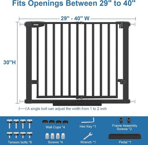 Malier Newest Baby Gate for Stairs with Large Walk Thru Door, 29-40" No Drill Pressure Mounted Dog Gate for Doorway, Auto Close Baby Gate, Easy Walk Through Gate Pet Gate for Child and Pets in Saudi Arabia