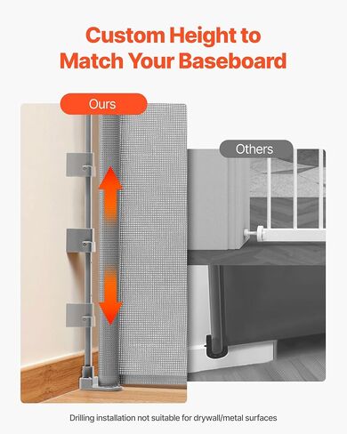 VEVOR Retractable Baby Gate, Extends to 57 inch Wide, 38.5 inch Tall, with Security Lock, Easy to Use, Walk Through Without Tripping, Mesh Dog Gate for Stairs, Hallways, Indoor/Outdoor, Gray in Saudi Arabia