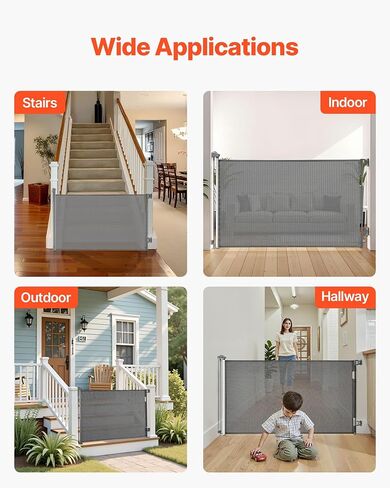 VEVOR Retractable Baby Gate, Extends to 57 inch Wide, 38.5 inch Tall, with Security Lock, Easy to Use, Walk Through Without Tripping, Mesh Dog Gate for Stairs, Hallways, Indoor/Outdoor, Gray in Saudi Arabia