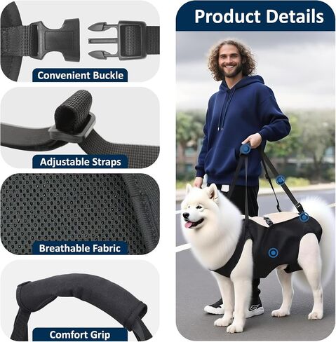 Dog Lifting Harness, Adjustable Full Body Support Sling for Large Dogs, Front and Rear Leg Mobility Aid for Elderly, Injured, Disabled, or Recovering Pets Walking Assistance (L) in Kuwait