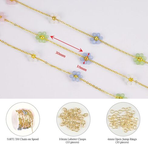 KYUNHOO 9.8 Feet Colorful Flower Chain for Jewelry Making Crystal Bead Jewelry Roll 18K Gold Plated Necklace Chains Bulk for Handcrafts Make in Saudi Arabia