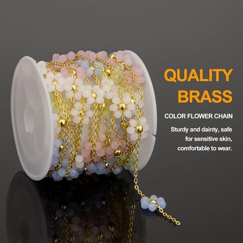 KYUNHOO 9.8 Feet Colorful Flower Chain for Jewelry Making Crystal Bead Jewelry Roll 18K Gold Plated Necklace Chains Bulk for Handcrafts Make in Saudi Arabia