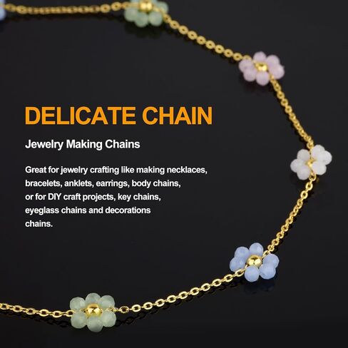 KYUNHOO 9.8 Feet Colorful Flower Chain for Jewelry Making Crystal Bead Jewelry Roll 18K Gold Plated Necklace Chains Bulk for Handcrafts Make in Saudi Arabia