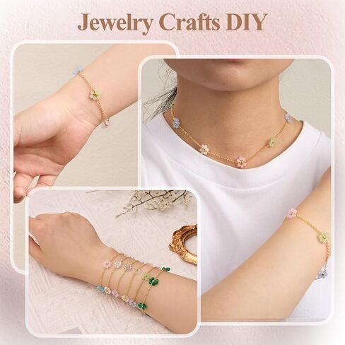 KYUNHOO 9.8 Feet Colorful Flower Chain for Jewelry Making Crystal Bead Jewelry Roll 18K Gold Plated Necklace Chains Bulk for Handcrafts Make in Saudi Arabia