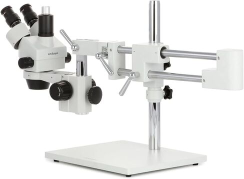 AmScope - مجهر تكبير ستيريو ثلاثي العينيات 3.5X-180X مع حامل ذراع مزدوج أسود - SM-4TZZ-B in Kuwait