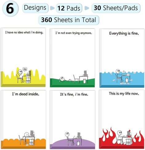 12PCS Novelty Sarcastic Sticky Notes Pads Funny Post It Notes for Work Fun Office Supplies Gifts for Coworkers Teacher Nurse Hilarious Humor Employee Appreciation Gifts Sleazy Greetings Memo Notepads in Saudi Arabia