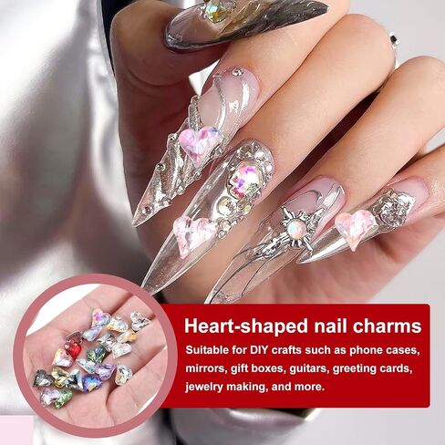 MECCANIXITY 20 Pcs 3D Heart AB Nail Rhinestones 12x13mm K9 Glass Crystal Rhinestones Pointed Back Crooked Heart Gems for Nail Charm Art DIY Decoration Craft in Saudi Arabia