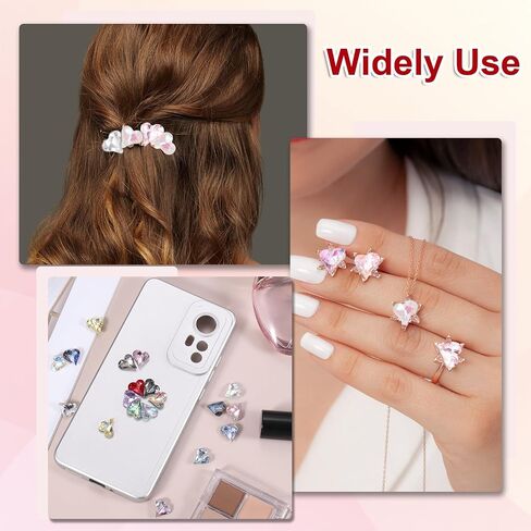 MECCANIXITY 20 Pcs 3D Heart AB Nail Rhinestones 12x13mm K9 Glass Crystal Rhinestones Pointed Back Crooked Heart Gems for Nail Charm Art DIY Decoration Craft in Saudi Arabia