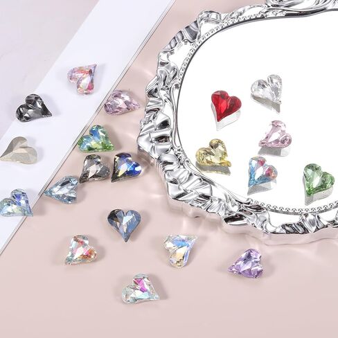 MECCANIXITY 20 Pcs 3D Heart AB Nail Rhinestones 12x13mm K9 Glass Crystal Rhinestones Pointed Back Crooked Heart Gems for Nail Charm Art DIY Decoration Craft in Saudi Arabia