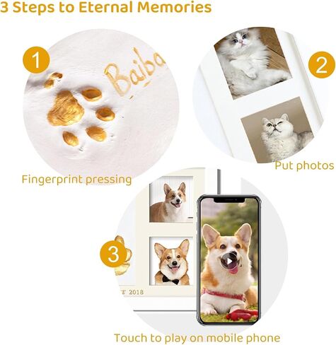 مجموعة طباعة PAW للكلاب - مجموعة طباعة PET PAW. مجموعة طباعة PAW للقطط - إطار مجموعة طباعة Pet Pet Pet مع الفيديو. طقم الذاكرة التذكارية للكلاب والقطط - إطار انطباع الطين DIY لمحبي الحيوانات الأليفة ، الأطفال ، الأزواج ، العائلة - لمسة لتشغيل هدية الفيديو in Saudi Arabia