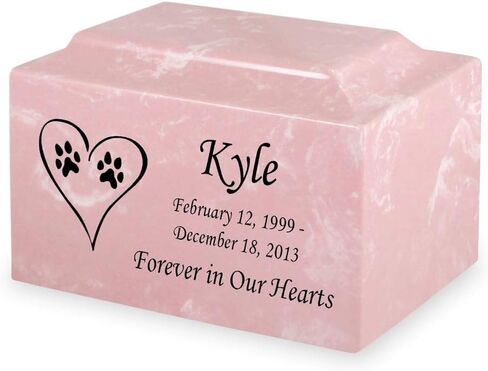 Pink Dog Paw Prints in Heart Pet Cremation Urn for Ashes - Personalize with Name, Date, and Sentiment - Cultured Marble - 50 Cubic Inch for a Pet Weighing up to 50 Pounds in Saudi Arabia