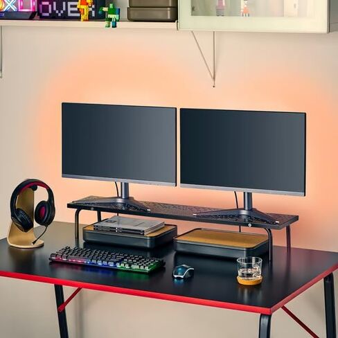 Metal Monitor Stand Riser - منظم سطح المكتب مع تصميم مثقوب - رف شاشة الكمبيوتر المريح لإعداد مكتب المكتب المنزلي ، الأسود ، 38.25 × 7.5 × 5.5 بوصة in Saudi Arabia