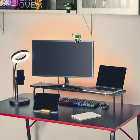 Metal Monitor Stand Riser - منظم سطح المكتب مع تصميم مثقوب - رف شاشة الكمبيوتر المريح لإعداد مكتب المكتب المنزلي ، الأسود ، 38.25 × 7.5 × 5.5 بوصة in Saudi Arabia