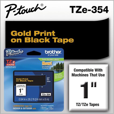 Brother Tze354 Tze Standard Labelning Labeling Tape ، 1 بوصة W ، Gold on Black in Saudi Arabia