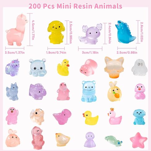 200 pcs حيوانات راتنج ميني مضيئة حيوانات راتنجات صغيرة شخصيات لإخفاء التوهج في البط المصغر الداكن للمنظر الطبيعي الدقيق دمية محفوظة بوعاء الحوض الجاني DIY in Saudi Arabia