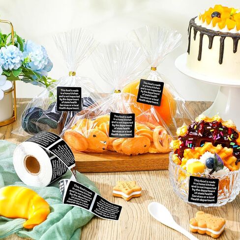 Janlaugh 500 Count Cottage Food Law Labels ملصقات مصنوعة في صائق المطبخ المنزلي 1.5 ملصقات غذائية مربعة ملصقات مطبوعة حرارية للمطبخ المنزلي in Saudi Arabia