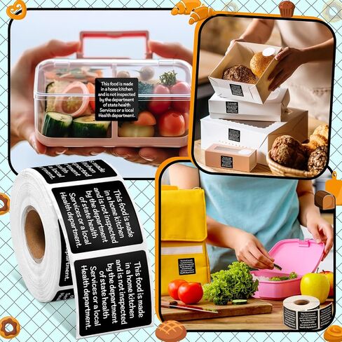 Janlaugh 500 Count Cottage Food Law Labels ملصقات مصنوعة في صائق المطبخ المنزلي 1.5 ملصقات غذائية مربعة ملصقات مطبوعة حرارية للمطبخ المنزلي in Saudi Arabia