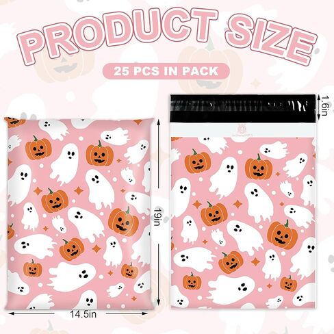 25 Pcs Halloween Poly Mailers Pink Ghost Pumpkin Packaging Bags Self Sealing Plastic Mailing Envelope Bag for Small Business Clothing Gift, 10 x 13 Inch in Saudi Arabia