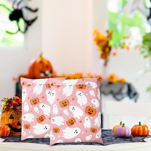 25 Pcs Halloween Poly Mailers Pink Ghost Pumpkin Packaging Bags Self Sealing Plastic Mailing Envelope Bag for Small Business Clothing Gift, 10 x 13 Inch in Saudi Arabia