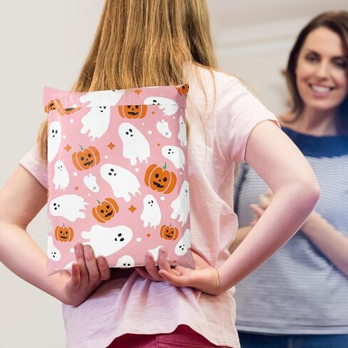 25 Pcs Halloween Poly Mailers Pink Ghost Pumpkin Packaging Bags Self Sealing Plastic Mailing Envelope Bag for Small Business Clothing Gift, 10 x 13 Inch in Saudi Arabia