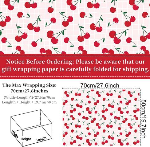 Keluna Cherry Bow Wrapping Paper Sheets - Pink Gingham Romantic Cherry Bow Tie Ribbon Baby Girl Wrapping Paper for Girls Birthday Baby Shower Bridal Bachelorette Valentines Anniversary Chritmas Holiday in Saudi Arabia