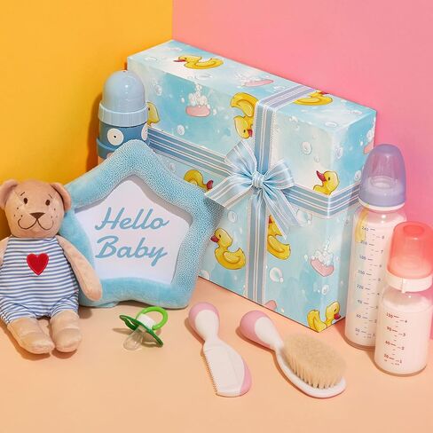 WRAPLULU Blue Baby Shower Wrapping Paper - 4 Jumbo Sheets, 28 * 40 Inches - Rubber Duck Gift Wrap with Soap Bubbles, Perfect for Boys Girls, Birthday, Newborn, Gender Reveal in Kuwait