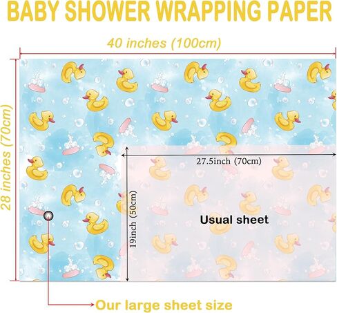 WRAPLULU Blue Baby Shower Wrapping Paper - 4 Jumbo Sheets, 28 * 40 Inches - Rubber Duck Gift Wrap with Soap Bubbles, Perfect for Boys Girls, Birthday, Newborn, Gender Reveal in Kuwait