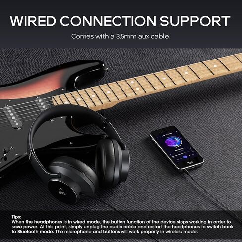 سماعات رأس بلوتوث DOQAUS فوق الأذن، سماعات رأس لاسلكية وقت تشغيل 52 ساعة مع 3 أوضاع EQ، سماعات رأس ستيريو هاي فاي عازلة للضوضاء مع صوت جهير عميق، ميكروفون، وسادات أذن ناعمة للهاتف المحمول/الكمبيوتر الشخصي (أسود) in Kuwait