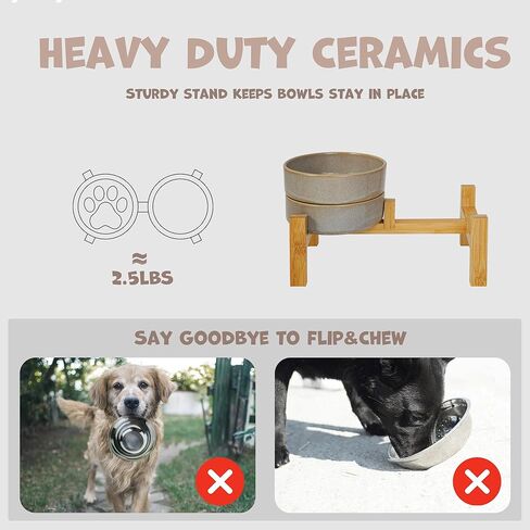Elevated Slow Feeder Ceramic Dog Bowls Set for Meduim Size, Raised 2.7" Height, Cute Paw Slow Feeding Food Bowl and Water Bowl with Stand for Medium Breed, Size 6.3" Dx2 H, Non Slip, Grey in Kuwait