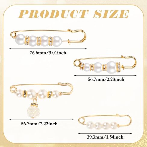 8 Pcs Fashion Pearl Brooch, Safety Pins for Clothing Dress pants skirt Cardigan Collar, Faux Crystal Pearl Brooches Set Suitable for a Variety of Occasions to Wear (White) in Saudi Arabia