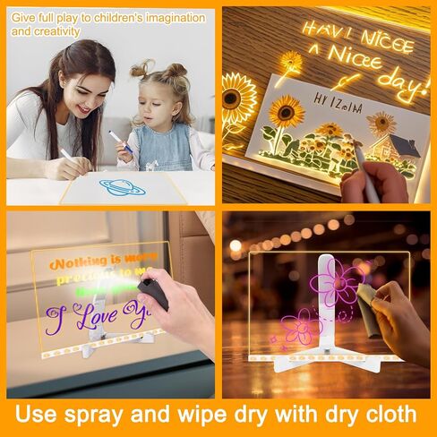 لوحة ملاحظة LED مع ألوان ، 11.8 × 7.9 "لوحة محو أكريليك الجاف مع الضوء ، لوحة المذكرة الإضاءة الأكريليك مع حامل قابل للتعديل ، لوحة مذكرات الإضاءة LED مع 12 قلم لمدرسة Office School in Kuwait