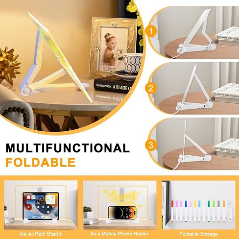 لوحة ملاحظة LED مع ألوان ، 11.8 × 7.9 "لوحة محو أكريليك الجاف مع الضوء ، لوحة المذكرة الإضاءة الأكريليك مع حامل قابل للتعديل ، لوحة مذكرات الإضاءة LED مع 12 قلم لمدرسة Office School in Kuwait