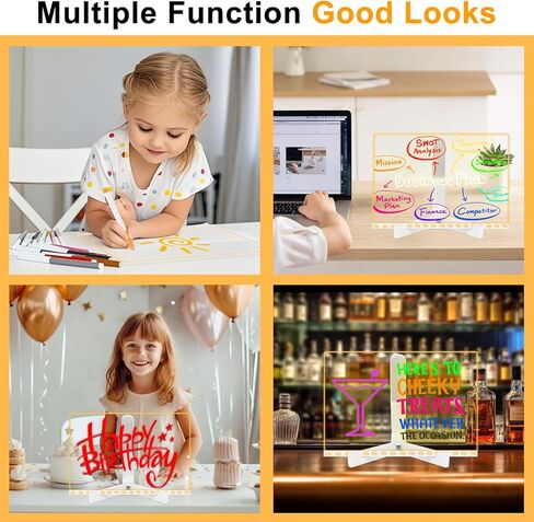 لوحة ملاحظة LED مع ألوان ، 11.8 × 7.9 "لوحة محو أكريليك الجاف مع الضوء ، لوحة المذكرة الإضاءة الأكريليك مع حامل قابل للتعديل ، لوحة مذكرات الإضاءة LED مع 12 قلم لمدرسة Office School in Kuwait