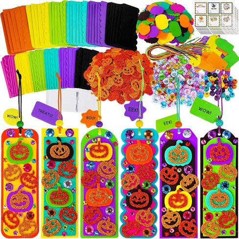 Winlyn 36 Sets Halloween Craft Kits DIY Jack-O'-Lantern Bookmark Ornaments Decorations Art Sets Pumpkin Foam Stickers Art and Crafts for Kids Classroom Activities Trick-or-Treat Party Favors in Saudi Arabia