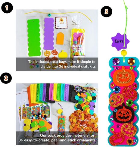 Winlyn 36 Sets Halloween Craft Kits DIY Jack-O'-Lantern Bookmark Ornaments Decorations Art Sets Pumpkin Foam Stickers Art and Crafts for Kids Classroom Activities Trick-or-Treat Party Favors in Saudi Arabia