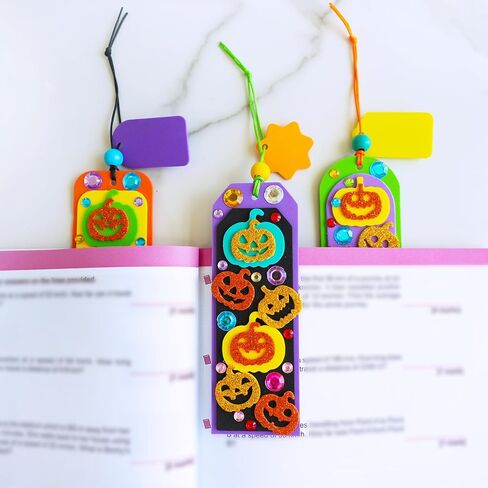 Winlyn 36 Sets Halloween Craft Kits DIY Jack-O'-Lantern Bookmark Ornaments Decorations Art Sets Pumpkin Foam Stickers Art and Crafts for Kids Classroom Activities Trick-or-Treat Party Favors in Saudi Arabia